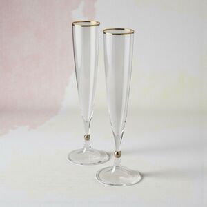 Miller Rogaska Remembrance Crystal Champagne Flute 24K Gold Trim Set Of 2